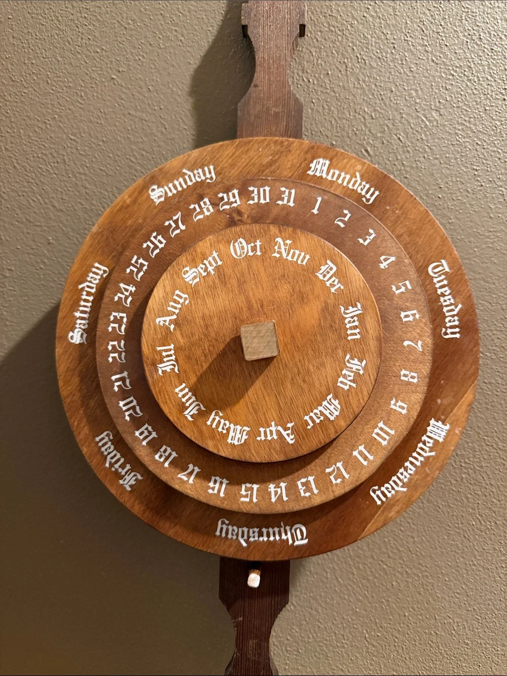 Vintage Swiss Crafts Wood Perpetual Calendar Wheel Rotating Wall Decor Folk